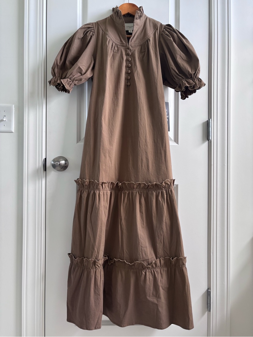 Pomander Place Ruffled Collar Maxi Dress in Taupe